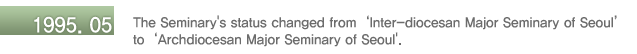 The Seminary's status changed from ��Inter-diocesan Major Seminary of Seoul�� to ��Archdiocesan Major Seminary of Seoul'.